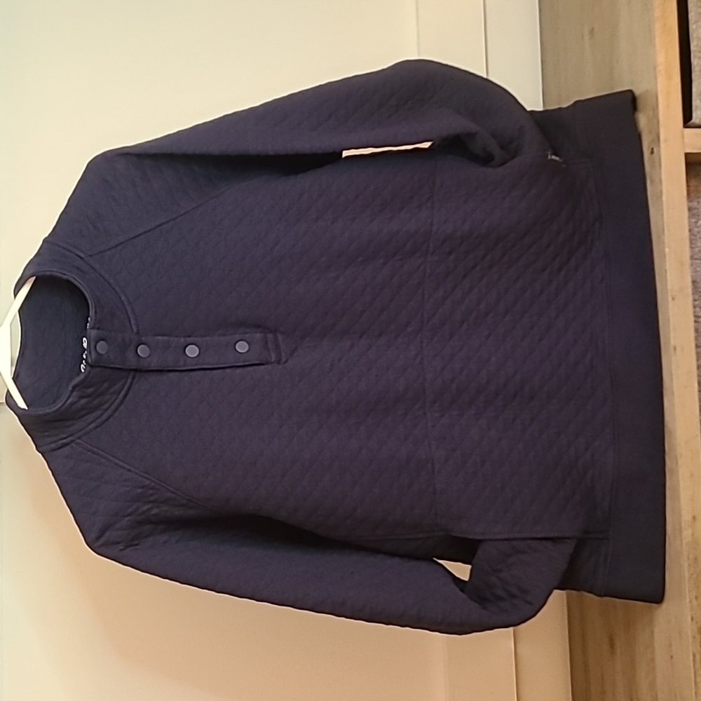 Eddie Bauer Men's Quilted Henley Pullover 1/4 Snap Size L Navy Blue $70